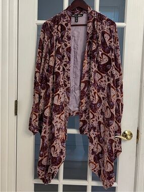 WINTER KATE Women's Purple Paisley Print Velvet Silk Blend Cascade Cardigan